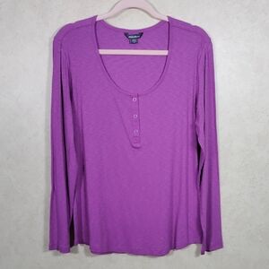 03163 Eddie Bauer purple ribbed L/S 1/2 snap knit top L